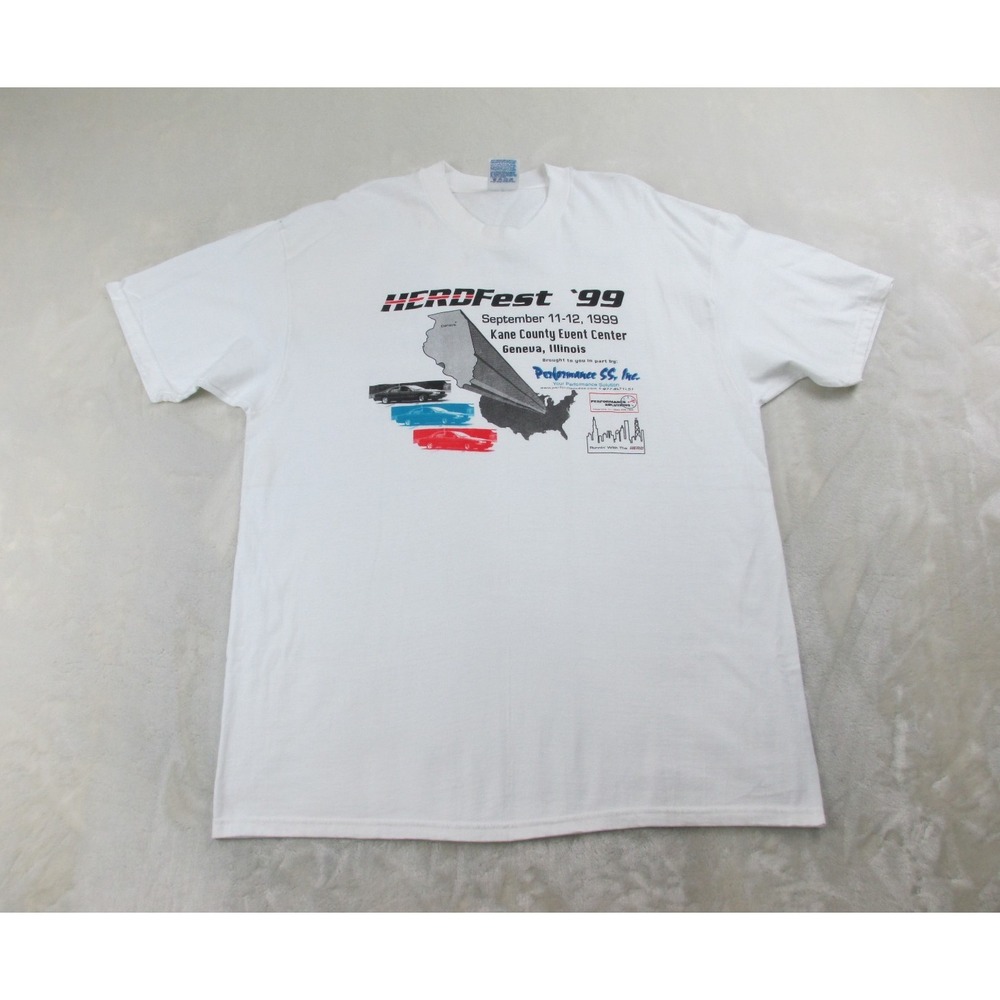 VINTAGE HERDFest '99 Shirt Mens Extra Large White Cars Performace SS 1999*